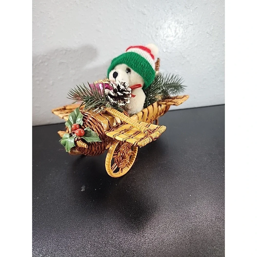 Vintage‎ Wicker Santa Claus Airplane Christmas Decoration Teddy Bear